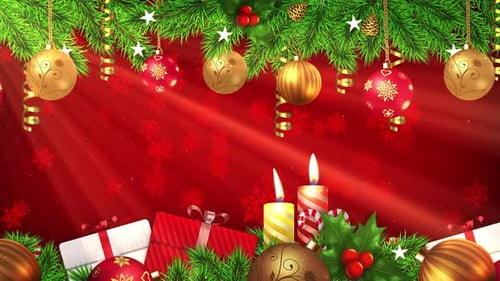 Festive Christmas Decorations with Gifts and Candles Background