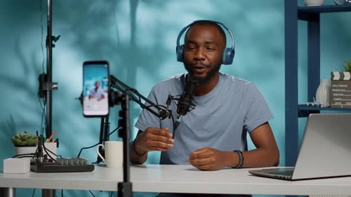 Social Media Influencer Recording Video for Podcast Channel