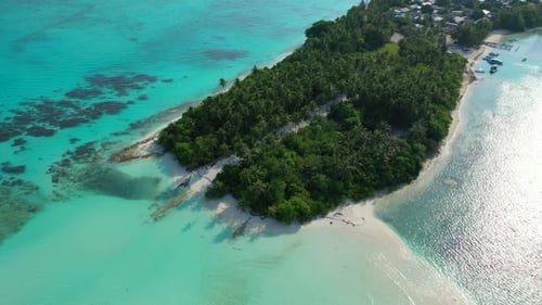 Aerial view tourism of perfect sea view beach adventure by shallow water with white sandy background