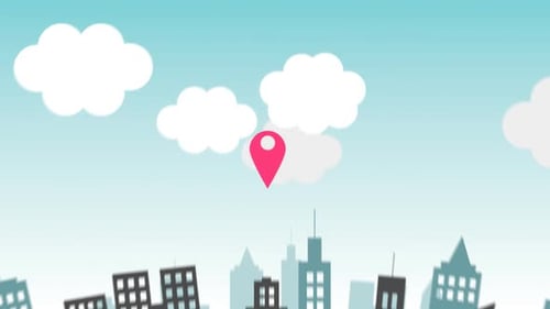 Flat Design City Map Location Pins Animation