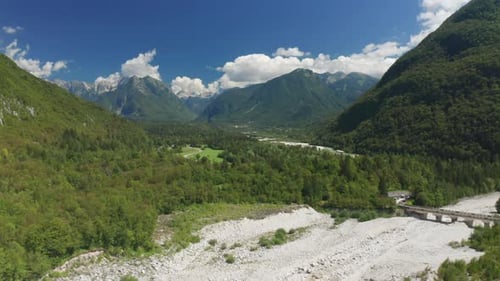Drone Flight Over Forest Landscape With Mountains