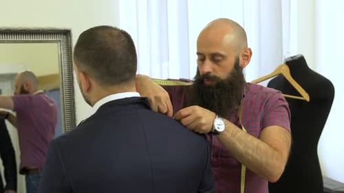 Tailor Fitting Navy Blazer in Sunny Workshop