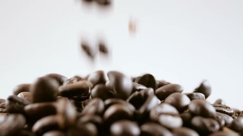 Roasted Coffee Beans Poured in Close Up