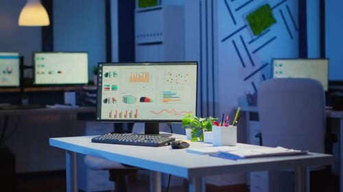 Empty Start Up Business Office with Modern Design During Night