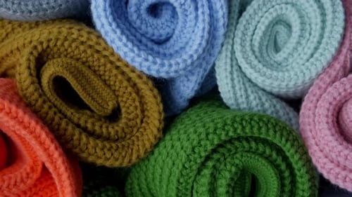 Colorful Knitted Scarves Close Up Footage