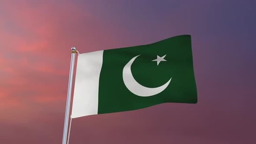 Realistic 3D Pakistan Flag Waving Animation at Sunset