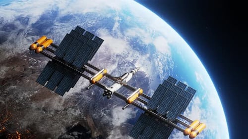 Space Shuttle and Space Station Orbiting Realistic Earth