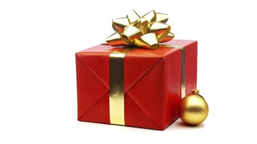 Red Christmas Gift Box and Ornaments Rotating