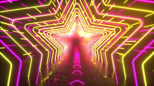 Abstract Neon Star Tunnel Looping Background