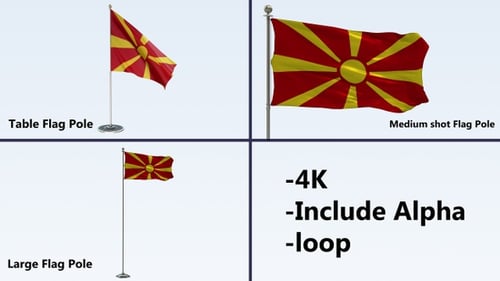North Macedonia Flag Waving Realistic Loop with Alpha