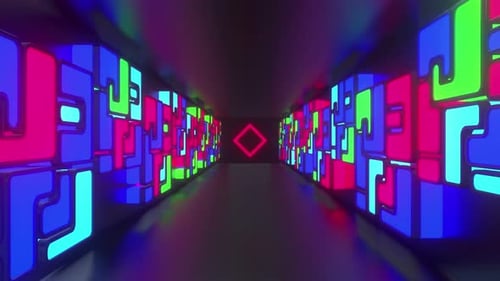 Colorful Cube Neon Tunnel 03 4k