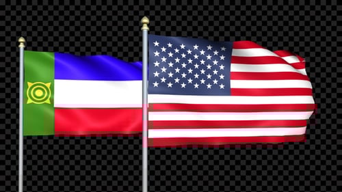 Khakassia and USA National Flags Waving on Alpha Channel