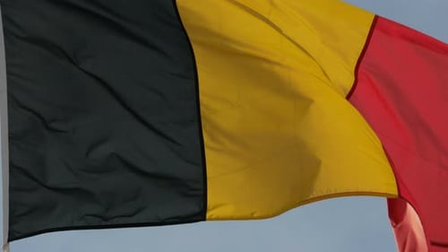 Close Up of Belgium Flag Waving in Wind