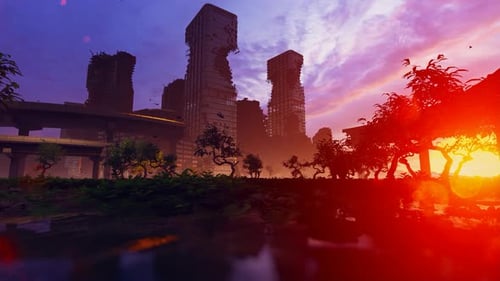 The Ruins Of The City At Sunset
