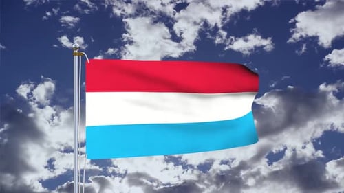 Realistic Luxembourg Flag Waving in Blue Sky