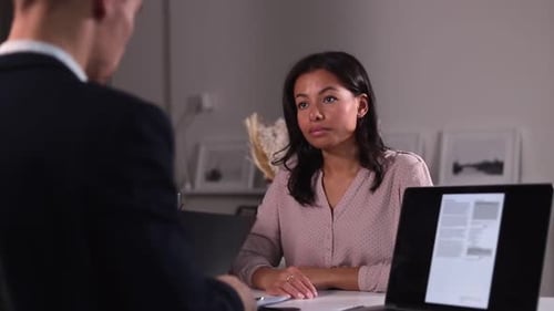 Woman and Business Man Shaking Hands in Office After Meeting Spbi