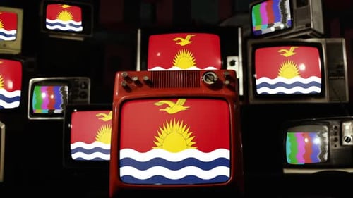 Bandera de Kiribati en televisores retro.