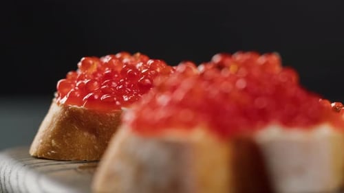 Red Caviar on Creamy Baguette Slice