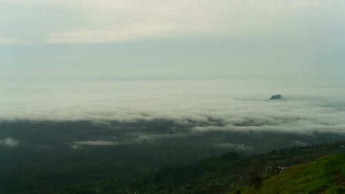 Rolling Green Hills Shrouded in White Fog