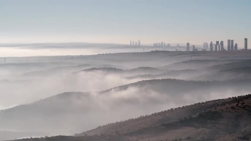 8K Fogs On The Side Of Skyscrapers In City