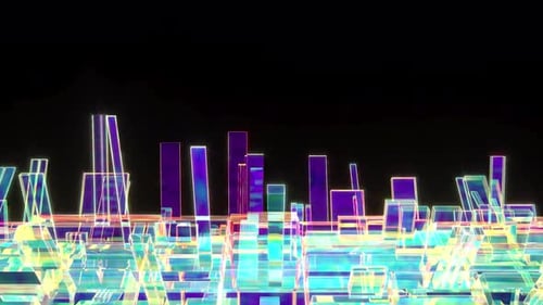 Modern Abstract Neon City Skyline 80s Retro Intro Able to Loop Seamless