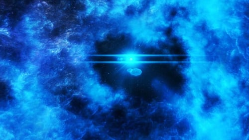 Reise durch den abstrakten blauen Nebel im Weltraum