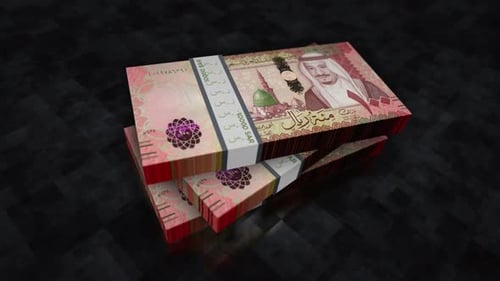 Saudi Arabia Riyal money banknote pile packs