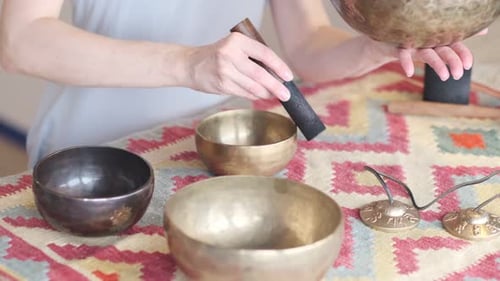 Singing Bowls Played with Mallet for Sound Healing