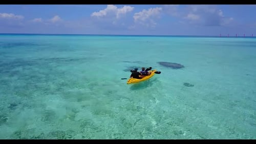 Teenage lovers engaged on beautiful sea view beach voyage by transparent ocean with white sand backg