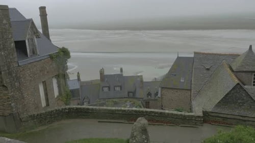 Mont St Michel view from higher levels tourist attraction in northern France 4k 2160p UHD footag