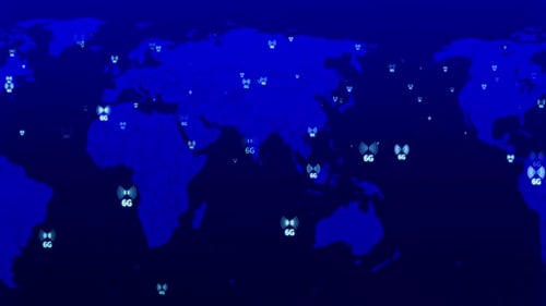 Animated World Map with 6G Network Connectivity