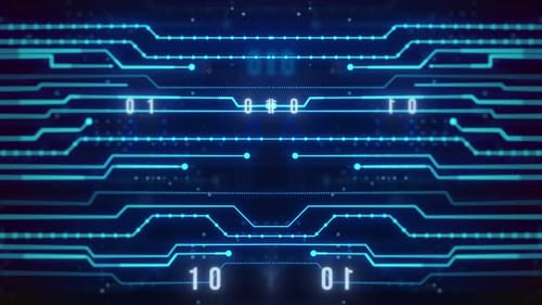 Futuristic Blue Circuit Board with Data Flow Technology Background