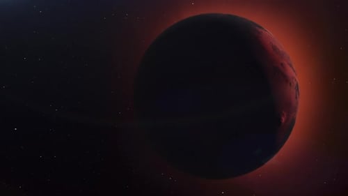 La planète Mars dans les ténèbres de l'espace