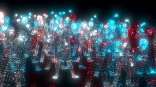 Futuristic Neon Crowd Dancing and Cheering