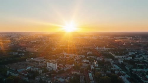 Aerial Time Lapse Hyperlapse Sunrise Over Big City Morning Cityscape