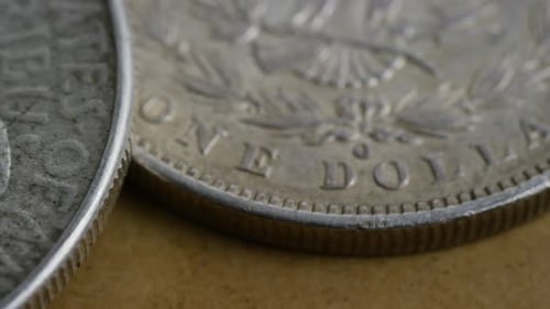 Macro View of the Face of Silver Dollar Coins