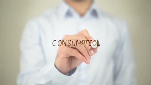 Consumption Man Writing on Transparent Screen
