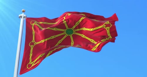 Waving Red Flag with Golden Chain Pattern and Green Emblem