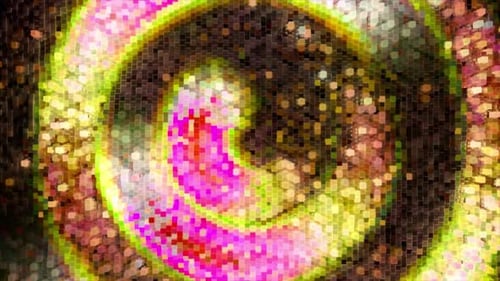 Abstract Swirl of Neon Pixels Moves Counterclockwise