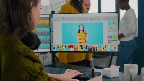 Creative Woman Editing Photo at Modern Office