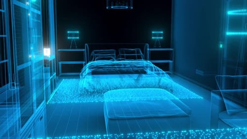 Futuristic Digital Bedroom Wireframe Architectural Reveal