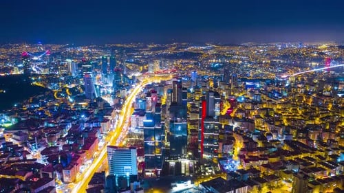 The Architecture of the Big City at Night Time Panorama