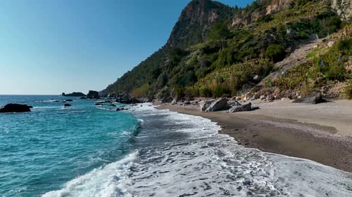 Azure beach on the Mediterranean Sea aerial view 4 K