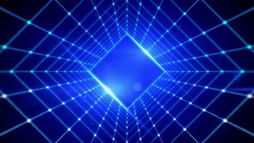 Futuristic Blue Grid Tunnel Loop Animation