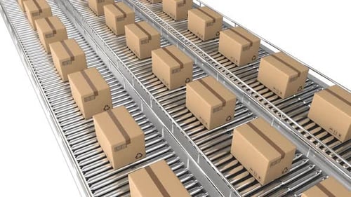 Seamless Loop of Cardboard Boxes on Conveyor Belts