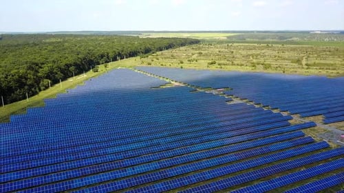 Solar Panels In The Field. Station alternative energy from solar panels