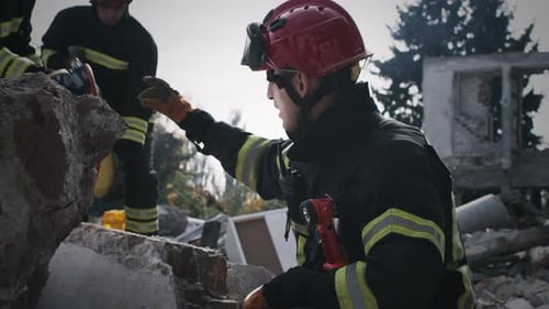 Rescuers Search Through the Rubble of a Building