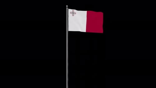 Malta National Flag Waving on Flagpole 3D Animation