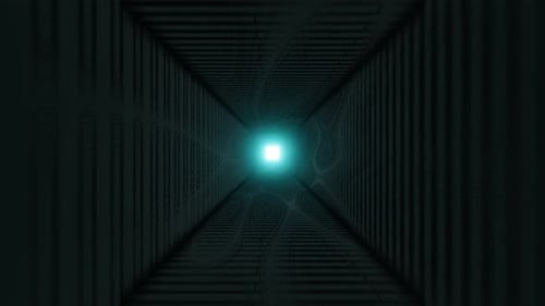 Futuristic Dark Tunnel with Glowing Light and Abstract Lines