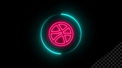 Neon Basketball Icon Reveal with Spinning Circle